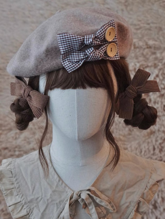 グレイスイートロリータ帽子アクセサリーチェック柄ポリエステルグレーロリータアクセサリー