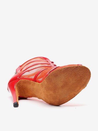 ラテンダンスシューズ レッド ピープトゥ ラインストーン 社交ダンスシューズ