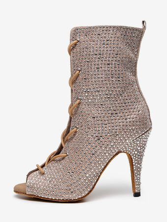 ラテンダンスシューズ PUレザー ブラック ピープトゥ ラインストーン ダンスシューズ