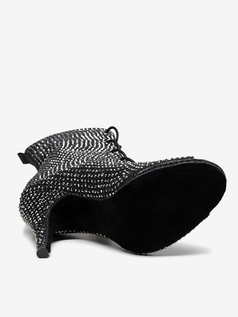 ラテンダンスシューズ PUレザー ブラック ピープトゥ ラインストーン ダンスシューズ