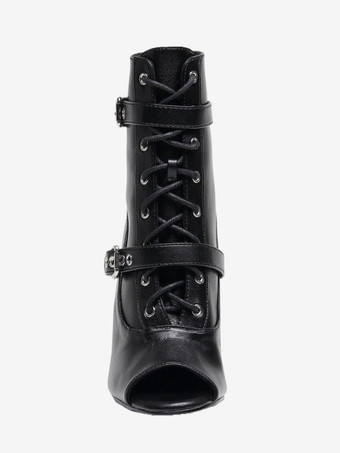 Chaussures de danse latine noires à bout ouvert et boucle