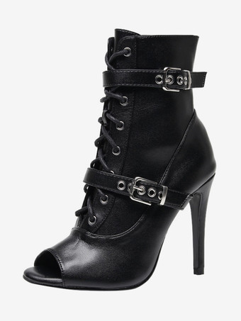 noir Chaussures de danse latine noires à bout ouvert et boucle