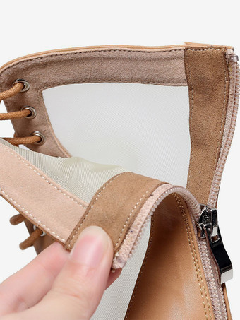 Chaussures de danse latine en maille abricot profond chaussures de danse à bout ouvert