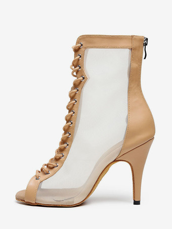 Abricot FoncéChaussures de danse latine en maille abricot profond chaussures de danse à bout ouvert