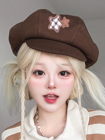 Coffee BrownSweet Lolita Hat Accessory Plaid Polyester Coffee Brown Lolita Accessories