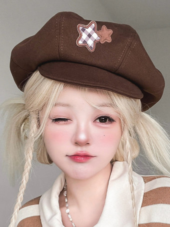 Sweet Lolita Hat Accessory Plaid Polyester Coffee Brown Lolita Accessories