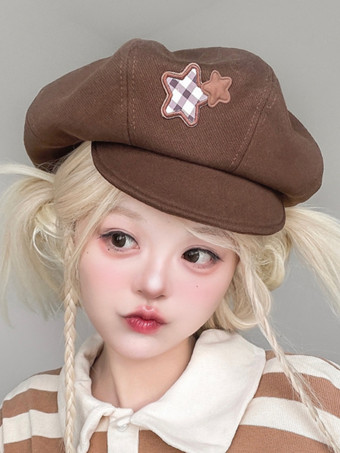 Sweet Lolita Hat Accessory Plaid Polyester Coffee Brown Lolita Accessories