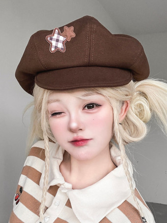 Sweet Lolita Hat Accessory Plaid Polyester Coffee Brown Lolita Accessories