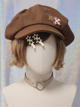 Sweet Lolita Hat Accessory Plaid Polyester Coffee Brown Lolita Accessories