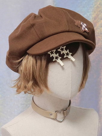 Sweet Lolita Hat Accessory Plaid Polyester Coffee Brown Lolita Accessories