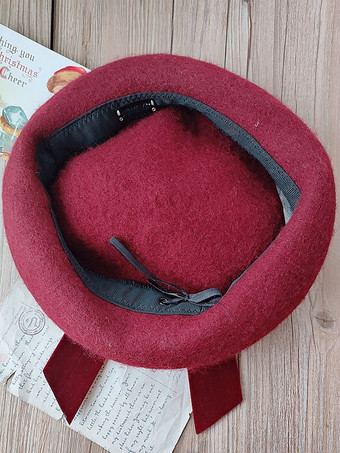 ゴシックロリータ帽子バーガンディ花リボンアクセサリーポリエステルロリータアクセサリー