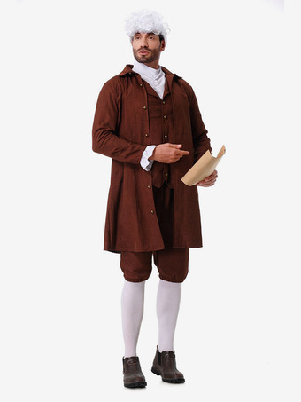 コスチューム コーヒーブラウン メンズ レトロ ウエストコート パンツ セット ホリデーコスチューム