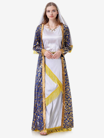 ブルー ブルー レディース レトロ オーバーコート 帽子 花柄プリント セット ホリデーコスチューム