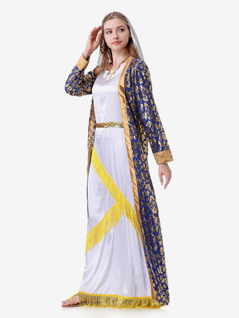 ブルー レディース レトロ オーバーコート 帽子 花柄プリント セット ホリデーコスチューム