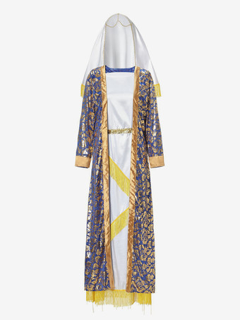 ブルー レディース レトロ オーバーコート 帽子 花柄プリント セット ホリデーコスチューム