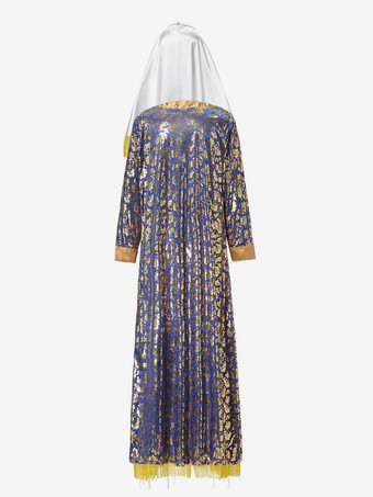 ブルー レディース レトロ オーバーコート 帽子 花柄プリント セット ホリデーコスチューム