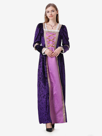 パープル パープルレトロコスチュームフリルドレスマリーアントワネットセット