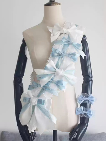 ホワイト アカデミックロリータアクセサリーライトスカイブルーリボンアクセサリーその他