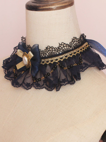 スイートロリータアクセサリー ディープブルーチェーン レースチョーカー その他