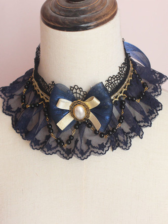 スイートロリータアクセサリー ディープブルーチェーン レースチョーカー その他