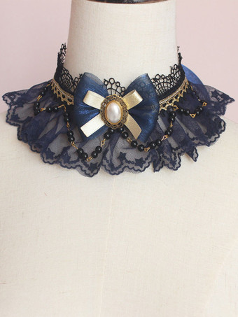 スイートロリータアクセサリー ディープブルーチェーン レースチョーカー その他