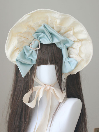 ライトグリーン ロココ風ロリータ帽子 リボン フリル アクセサリー ポリエステル ピンク ロリータ アクセサリー