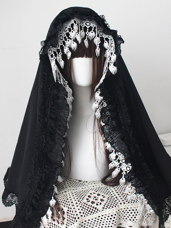 ホワイト＋ブラックゴシックロリータアクセサリーホワイトフリルレースヘッドウェアその他