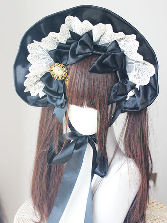 ブラック ゴシックロリータ帽子 バーガンディ フリル リボン アクセサリー ポリエステル ロリータ アクセサリー