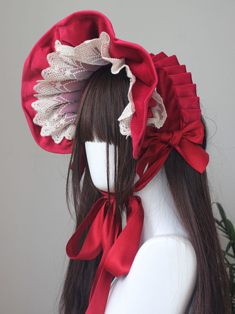 ゴシックロリータ帽子 バーガンディ フリル リボン アクセサリー ポリエステル ロリータ アクセサリー