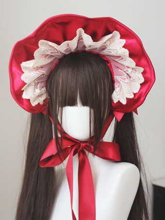 ゴシックロリータ帽子 バーガンディ フリル リボン アクセサリー ポリエステル ロリータ アクセサリー