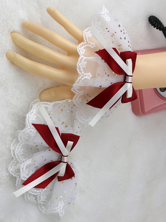 ワインレッド スイートロリータアクセサリー ライトスカイブルー フリル リボン オーバースリーブ その他