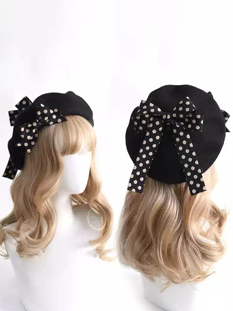 ブラック スイートロリータ帽子リボンアクセサリー水玉カラーブロックポリエステルバーガンディロリータアクセサリー