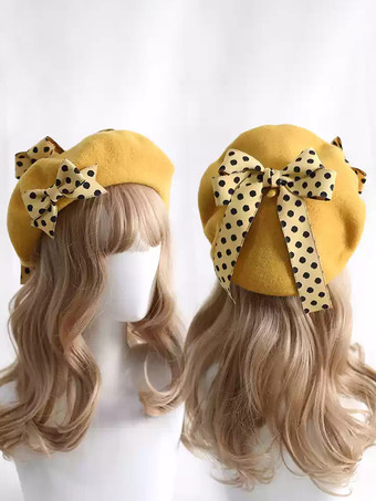 イエロースイートロリータ帽子リボンアクセサリー水玉カラーブロックポリエステルバーガンディロリータアクセサリー