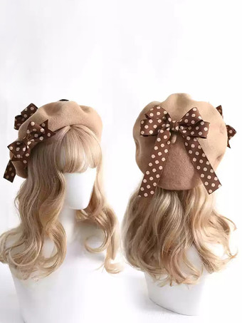 ラクダ色 スイートロリータ帽子リボンアクセサリー水玉カラーブロックポリエステルバーガンディロリータアクセサリー