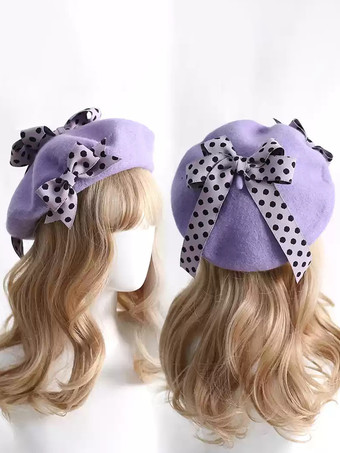 パープル スイートロリータ帽子リボンアクセサリー水玉カラーブロックポリエステルバーガンディロリータアクセサリー