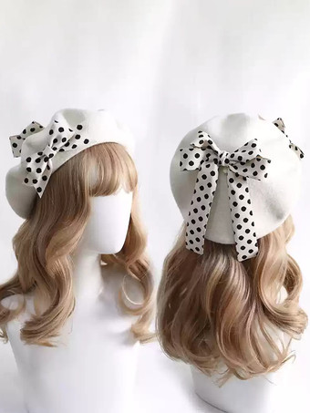 アイボリー スイートロリータ帽子リボンアクセサリー水玉カラーブロックポリエステルバーガンディロリータアクセサリー