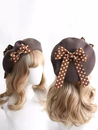 ブラウン スイートロリータ帽子リボンアクセサリー水玉カラーブロックポリエステルバーガンディロリータアクセサリー
