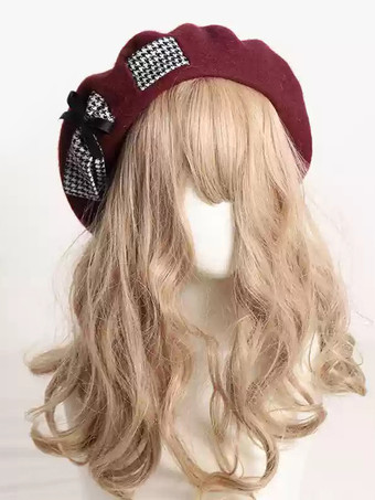 ワインレッド スイートロリータ帽子リボンアクセサリーカラーブロックポリエステルライトグレーロリータアクセサリー