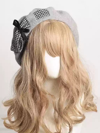 ライトグレースイートロリータ帽子リボンアクセサリーカラーブロックポリエステルライトグレーロリータアクセサリー