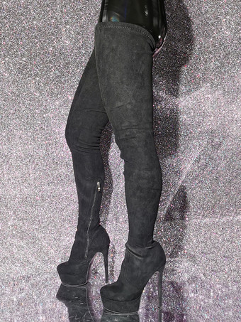 オーバーニーブーツ ブラック レディース サイハイブーツ マイクロスエードアッパー スティレットヒール