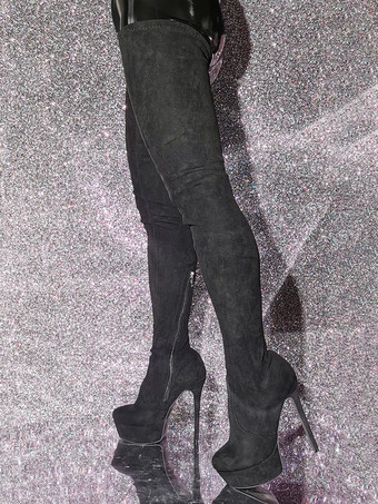 オーバーニーブーツ ブラック レディース サイハイブーツ マイクロスエードアッパー スティレットヒール