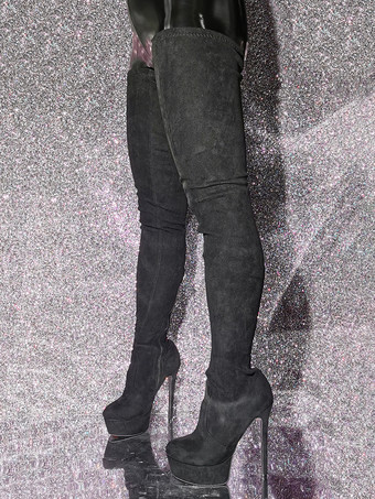 オーバーニーブーツ ブラック レディース サイハイブーツ マイクロスエードアッパー スティレットヒール