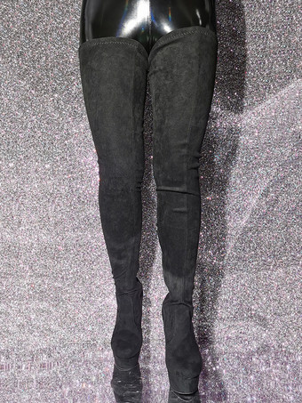 オーバーニーブーツ ブラック レディース サイハイブーツ マイクロスエードアッパー スティレットヒール