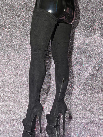 オーバーニーブーツ ブラック レディース サイハイブーツ マイクロスエードアッパー スティレットヒール