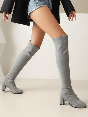 オーバーニーブーツ ローズ レディース サイハイブーツ ポリエステル チャンキーヒール