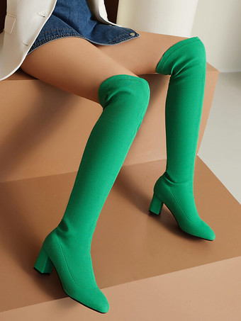 オーバーニーブーツ ローズ レディース サイハイブーツ ポリエステル チャンキーヒール