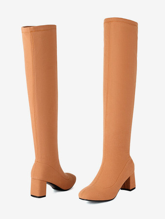 オーバーニーブーツ ローズ レディース サイハイブーツ ポリエステル チャンキーヒール