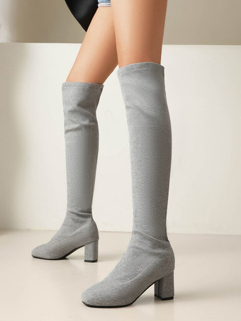 グレイオーバーニーブーツ ローズ レディース サイハイブーツ ポリエステル チャンキーヒール