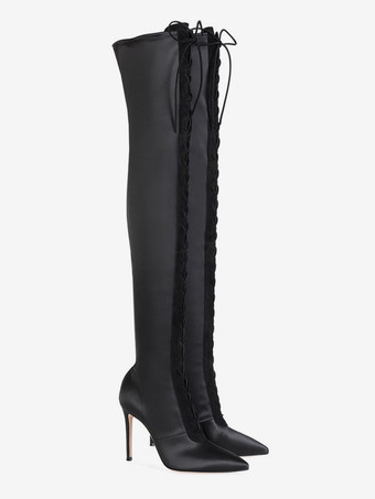 Bottes au genou pour femmes avec tige en micro-suède et talon aiguille