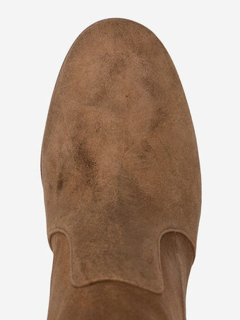 マイクロスエードアッパー ブラック ラウンドトゥ チャンキーヒール ミッドカーフブーツ レディース ブーツ